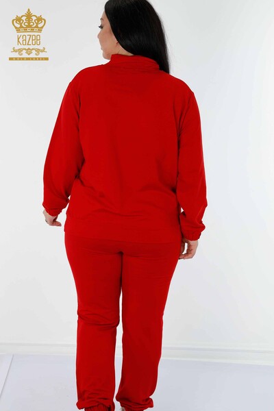 Toptan Kadın Eşofman Takımı Taş İşlemeli Kırmızı - 17446 | KAZEE - Thumbnail