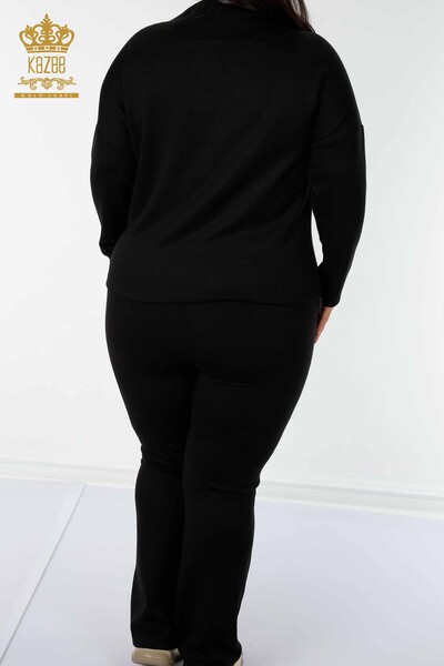 Toptan Kadın Eşofman Takımı Taş İşlemeli Siyah - 17430 | KAZEE - Thumbnail