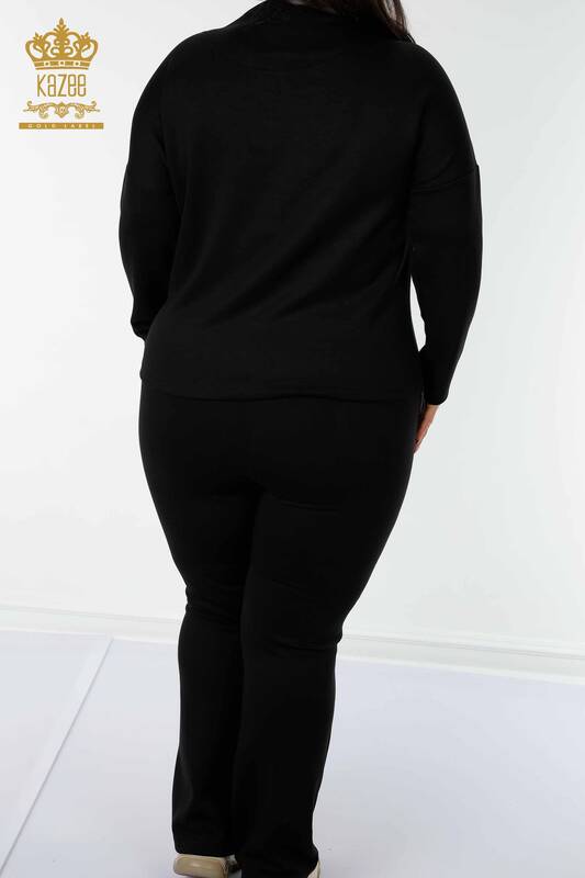 Toptan Kadın Eşofman Takımı Taş İşlemeli Siyah - 17430 | KAZEE