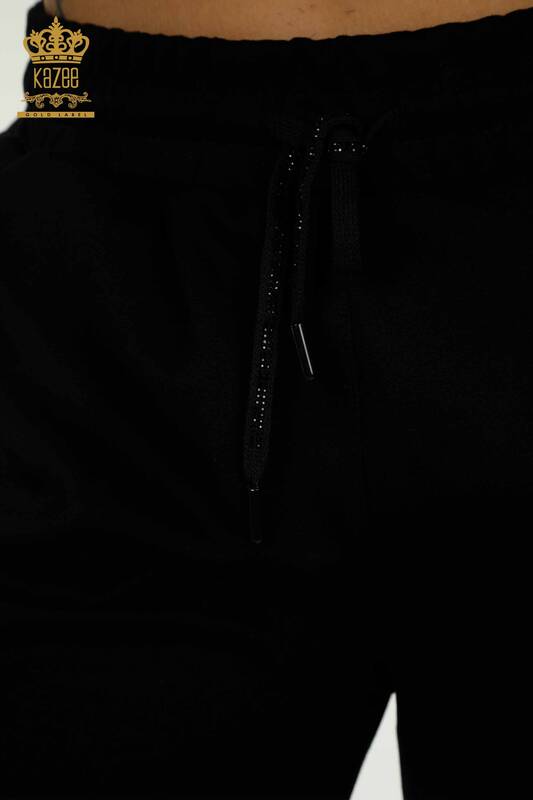 Toptan Kadın Eşofman Takımı Taş İşlemeli Siyah - 17578 | KAZEE