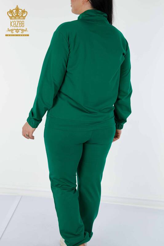 Toptan Kadın Eşofman Takımı Taş İşlemeli Yeşil - 17446 | KAZEE