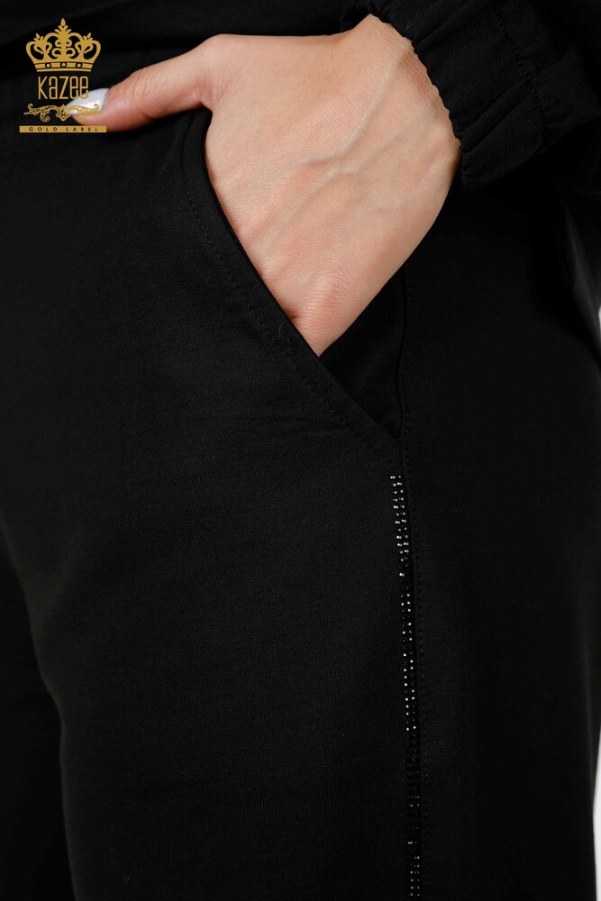 Toptan Kadın Eşofman Takımı Yazı Detaylı Siyah - 17444 | KAZEE - 8