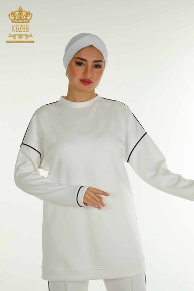 Toptan Kadın Eşofman Tesettür Takımı Scuba Kumaş - Beyaz T-04 | KAZEE - (1)