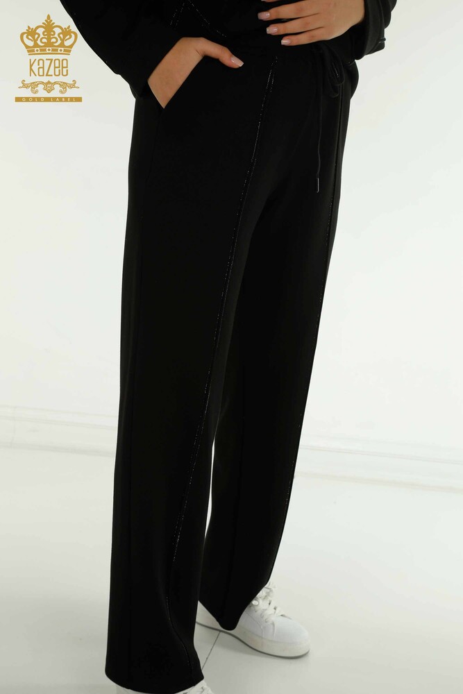 Toptan Kadın Eşofman Tesettür Takımı Taş İşlemeli Cepli Black - T-01 | KAZEE - 7