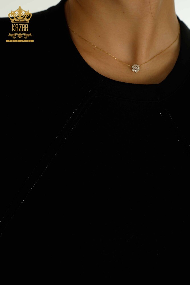 Toptan Kadın Eşofman Tesettür Takımı Taş İşlemeli Cepli Black - T-01 | KAZEE - 5