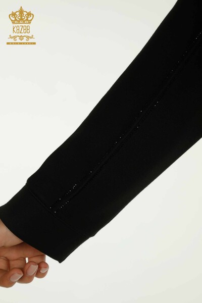 Toptan Kadın Eşofman Tesettür Takımı Taş İşlemeli Cepli Black - T-01 | KAZEE - 6