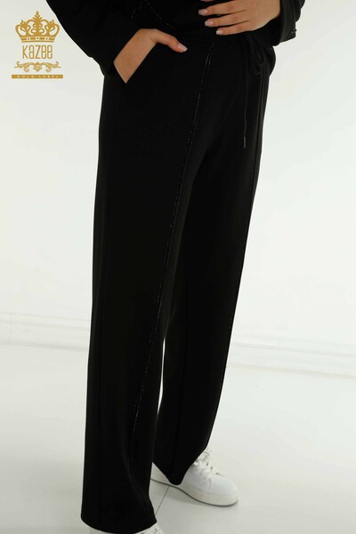 Toptan Kadın Eşofman Tesettür Takımı Taş İşlemeli Cepli Black - T-01 | KAZEE - 7