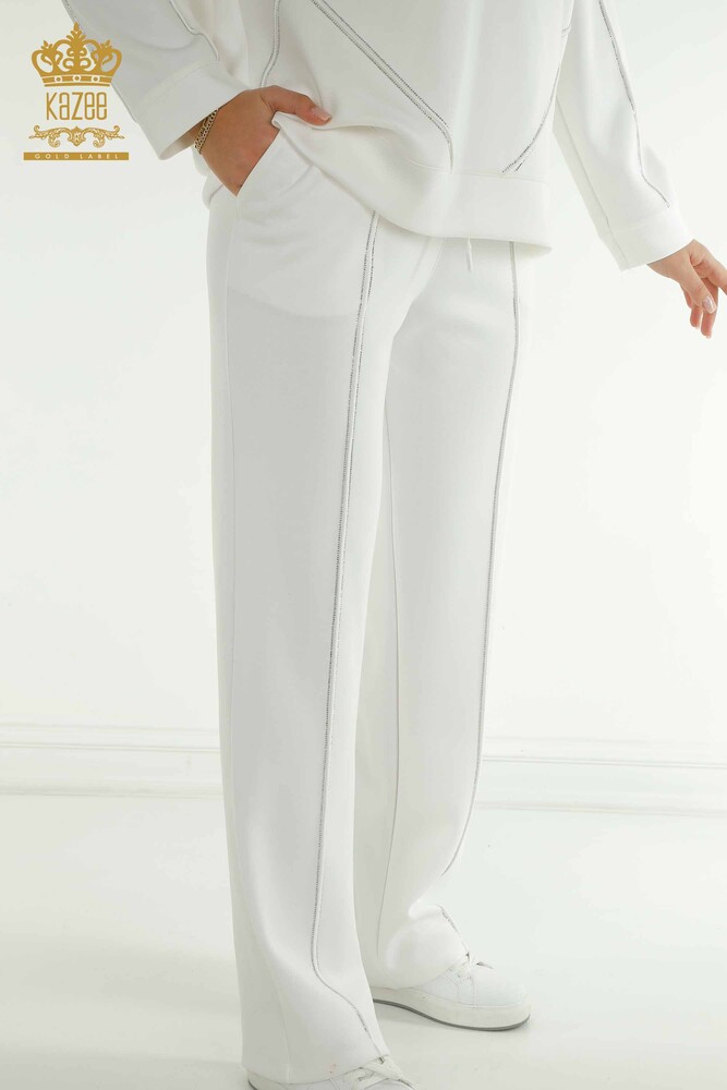 Toptan Kadın Eşofman Tesettür Takımı Taş İşlemeli Cepli Ecru - T-01 | KAZEE - 6