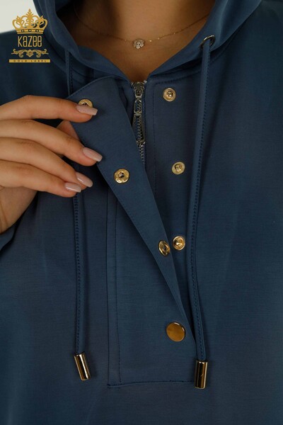 Toptan Kadın Eşofman Tesettür Takımı Yarım Düğme Detaylı - Petrol T-03 | KAZEE - 5