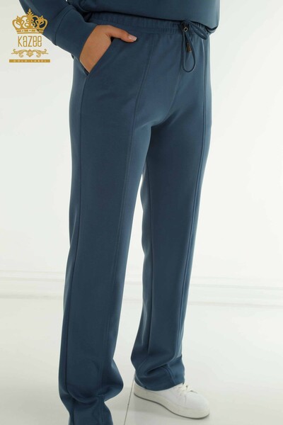 Toptan Kadın Eşofman Tesettür Takımı Yarım Düğme Detaylı - Petrol T-03 | KAZEE - 7