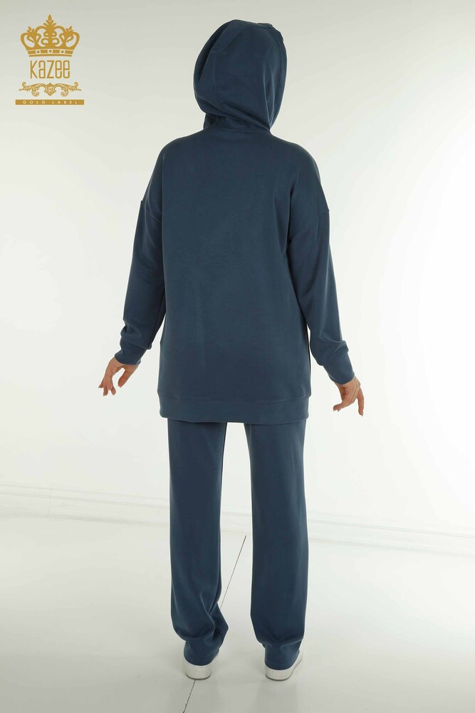 Toptan Kadın Eşofman Tesettür Takımı Yarım Düğme Detaylı - Petrol T-03 | KAZEE - 9
