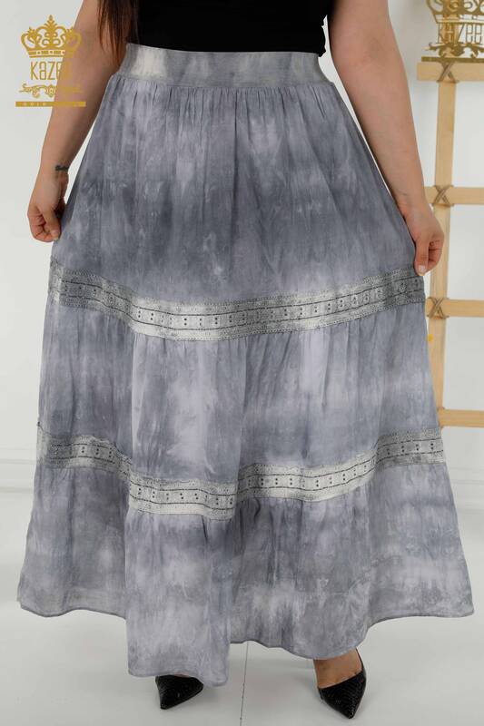 Toptan Kadın Etek Batik Desenli Gri - 20441 | KAZEE