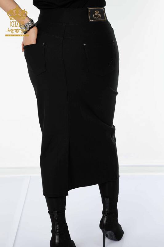Toptan Kadın Etek Cep Detaylı Siyah - 4208 | KAZEE