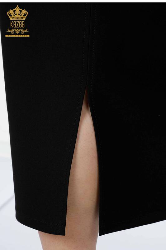 Toptan Kadın Etek Şerit Taş İşlemeli Siyah - 4116 | KAZEE