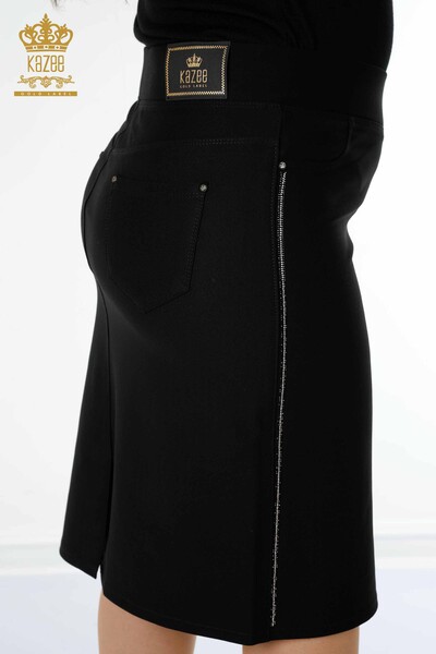 Toptan Kadın Etek Şerit Taş İşlemeli Siyah - 4211 | KAZEE - Thumbnail
