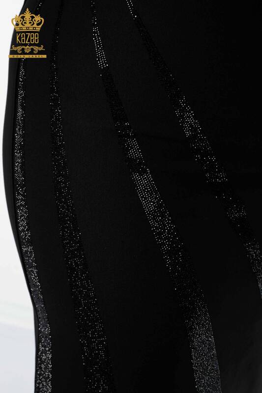 Toptan Kadın Etek Uzun Taş İşlemeli Siyah - 4201 | KAZEE