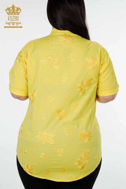 Toptan Kadın Gömlek Amerikan Model Çiçek Nakışlı Koton - 20206 | KAZEE