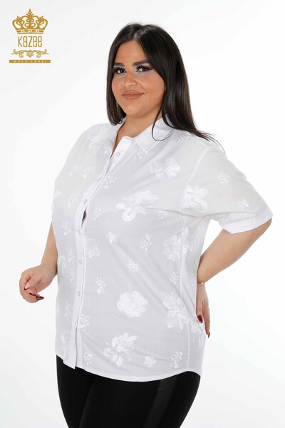 Toptan Kadın Gömlek Amerikan Model Çiçek Nakışlı Koton - 20206 | KAZEE - Thumbnail