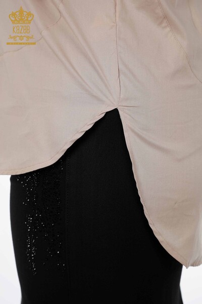 Toptan Kadın Gömlek Arka Desenli Kristal Taş İşlemeli Koton - 20113 | KAZEE - Thumbnail