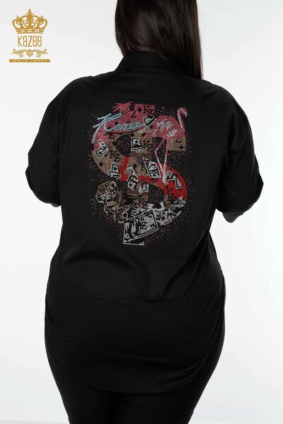 Toptan Kadın Gömlek Arka Desenli Siyah - 20006 | KAZEE - Thumbnail