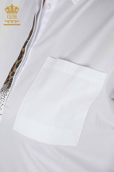 Toptan Kadın Gömlek Arka Kaplan Detaylı Taş İşlemeli Cep Detaylı - 20005 | KAZEE - Thumbnail