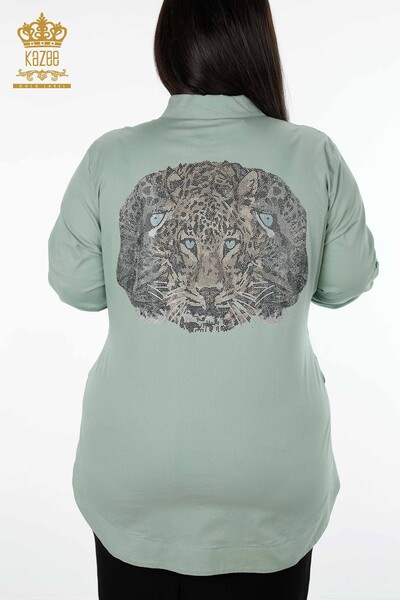 Toptan Kadın Gömlek Arka Kaplan Detaylı Taş İşlemeli Cep Detaylı - 20005 | KAZEE - Thumbnail
