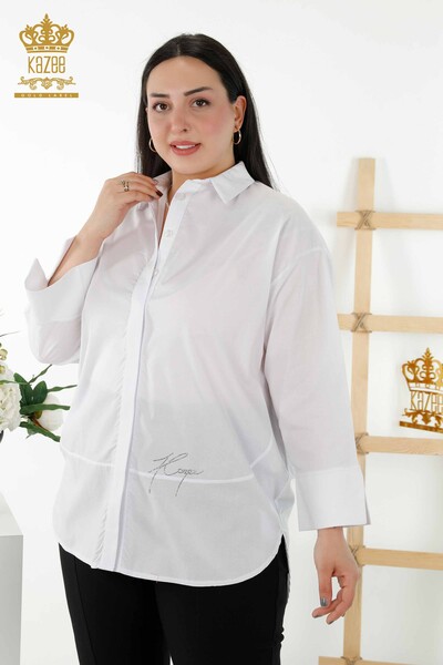 Toptan Kadın Gömlek Arka Kelebek Desenli Beyaz - 20107 | KAZEE - Thumbnail