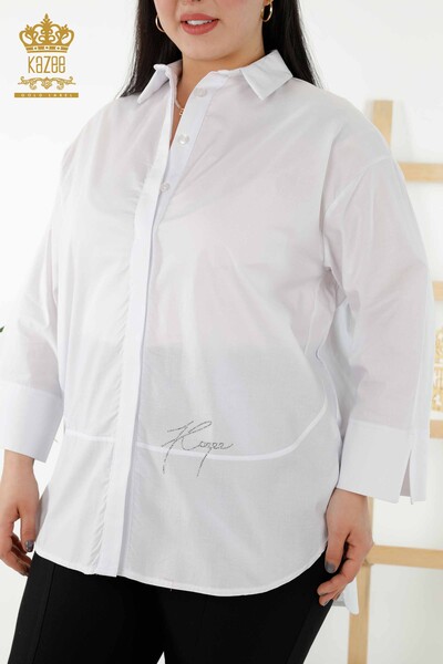Toptan Kadın Gömlek Arka Kelebek Desenli Beyaz - 20107 | KAZEE - Thumbnail
