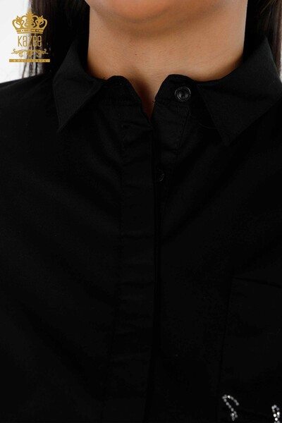 Toptan Kadın Gömlek Asimetrik Kesim Desenli Taşlı Koton - 20102 | KAZEE - Thumbnail
