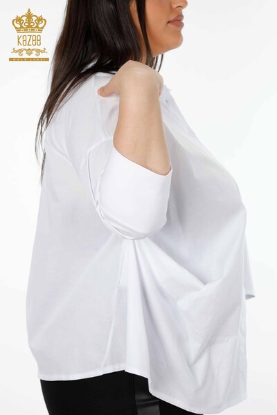Toptan Kadın Gömlek Cep Dantel Detaylı Koton - 20207 | KAZEE - Thumbnail (2)