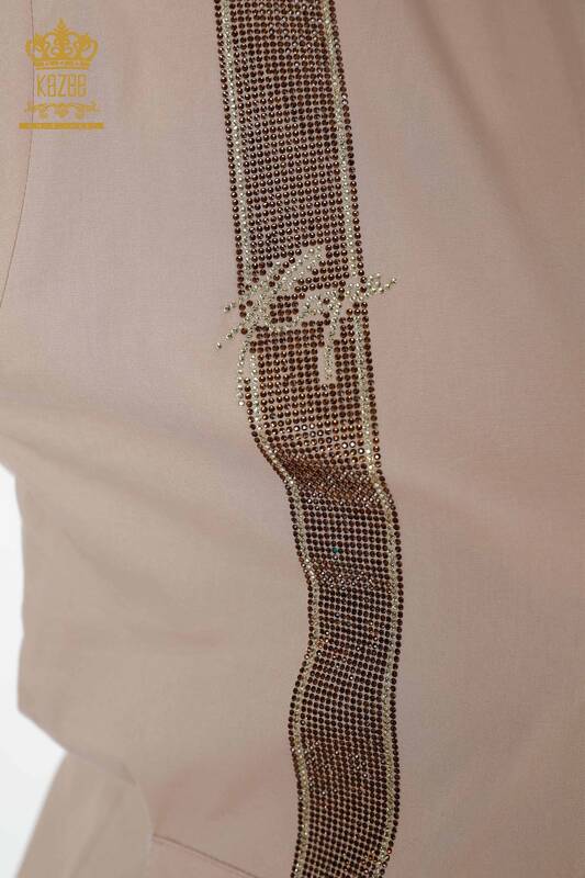 Toptan Kadın Gömlek Cep Detaylı Bej - 20135 | KAZEE