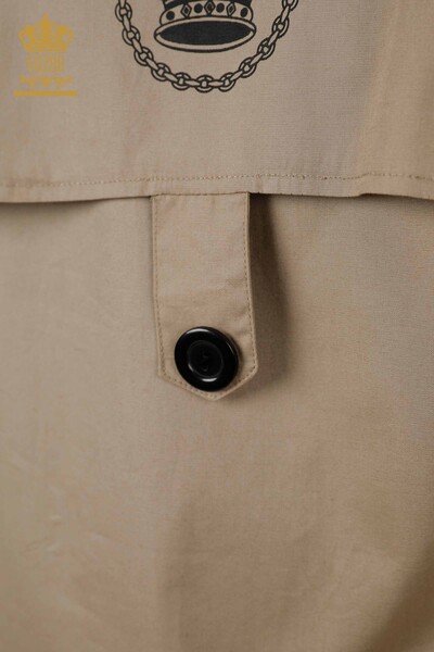 Toptan Kadın Gömlek Cep Detaylı Bej - 20325 | KAZEE - Thumbnail