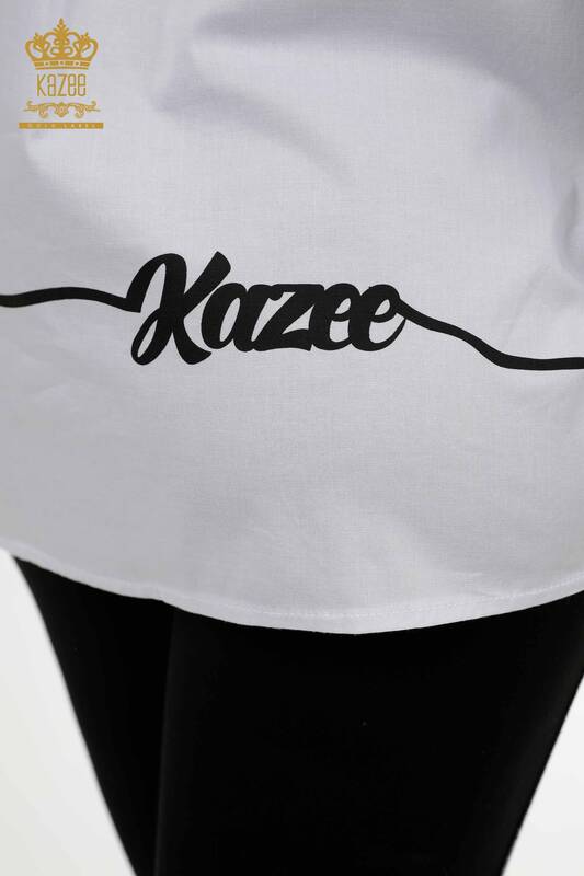 Toptan Kadın Gömlek Cep Detaylı Beyaz - 20312 | KAZEE