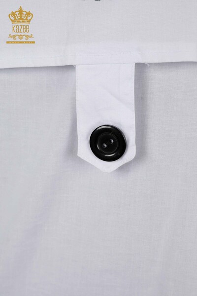 Toptan Kadın Gömlek Cep Detaylı Beyaz - 20325 | KAZEE - Thumbnail