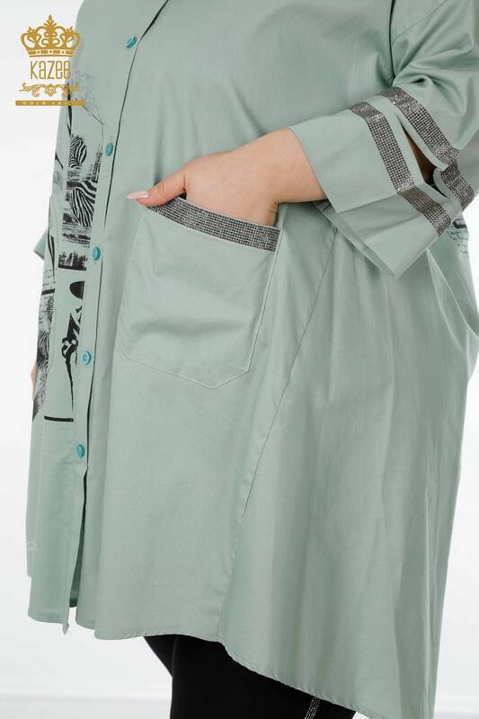 Toptan Kadın Gömlek Cep Detaylı Mint - 17199 | KAZEE