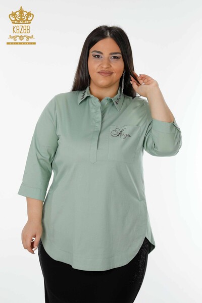 Toptan Kadın Gömlek Cep Detaylı Mint - 20139 | KAZEE