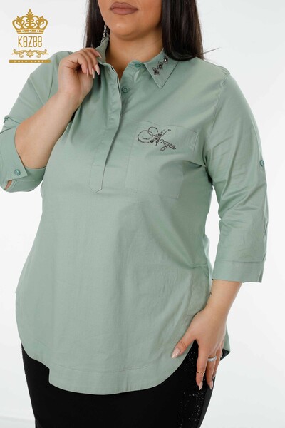 Toptan Kadın Gömlek Cep Detaylı Mint - 20139 | KAZEE - Thumbnail