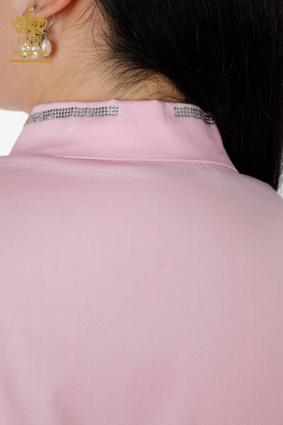 Toptan Kadın Gömlek Cep Detaylı Pembe - 20139 | KAZEE - Thumbnail