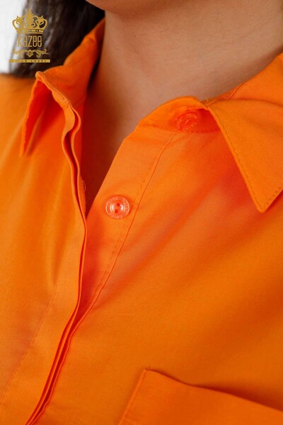 Toptan Kadın Gömlek Cep Detaylı Renkli Taş İşlemeli Desenli - 20127 | KAZEE - Thumbnail