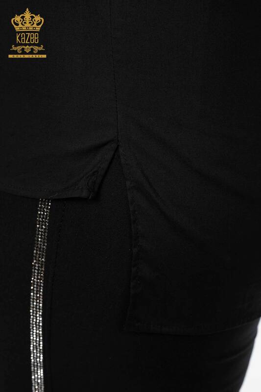 Toptan Kadın Gömlek Cep Detaylı Siyah - 20135 | KAZEE