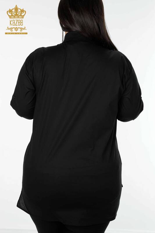 Toptan Kadın Gömlek Cep Detaylı Siyah - 20135 | KAZEE
