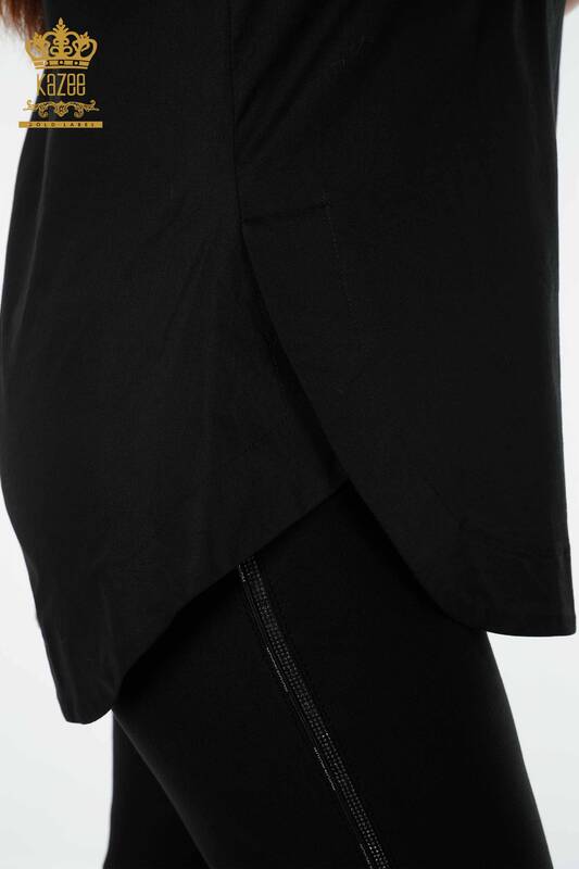Toptan Kadın Gömlek Cep Detaylı Siyah - 20139 | KAZEE