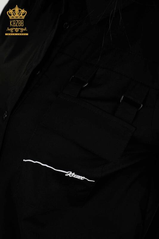 Toptan Kadın Gömlek Cep Detaylı Siyah - 20312 | KAZEE