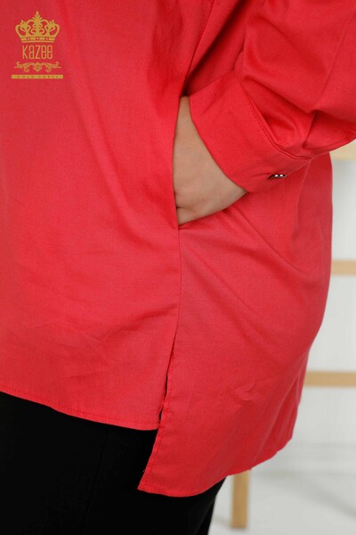 Toptan Kadın Gömlek Cepli Mercan - 20080 | KAZEE - Thumbnail