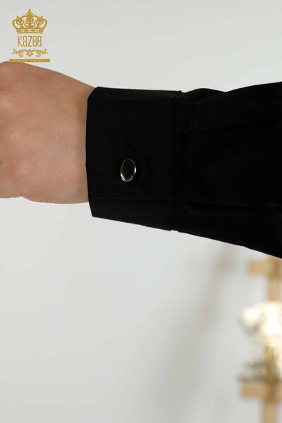 Toptan Kadın Gömlek Cepli Siyah - 20080 | KAZEE - Thumbnail