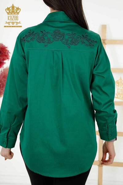 Toptan Kadın Gömlek Çiçek Desenli Yeşil - 20249 | KAZEE - Thumbnail