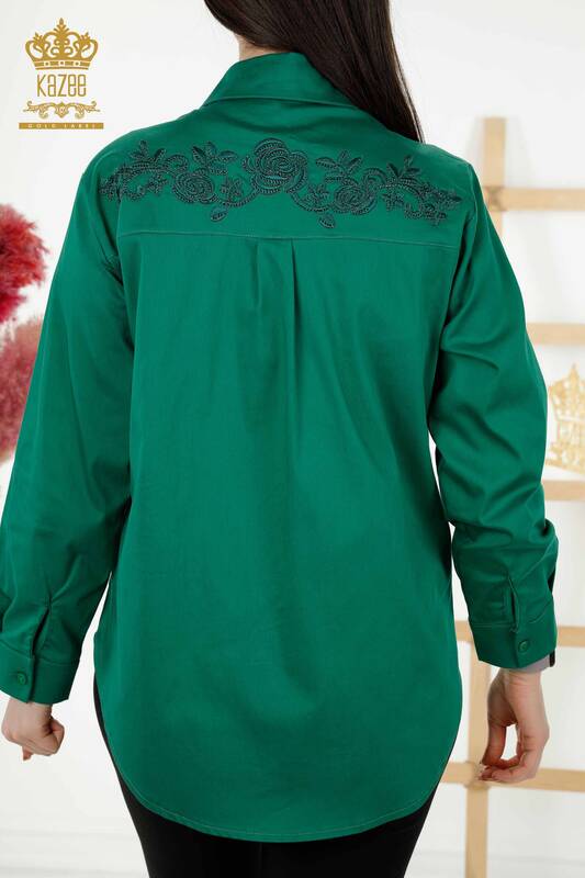 Toptan Kadın Gömlek Çiçek Desenli Yeşil - 20249 | KAZEE