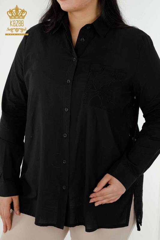 Toptan Kadın Gömlek Dantel Detaylı Siyah - 20319 | KAZEE