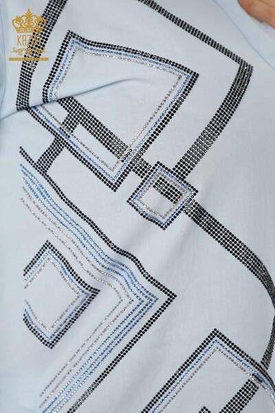 Toptan Kadın Gömlek Desenli Kristal Taş İşlemeli Koton - 20125 | KAZEE - Thumbnail