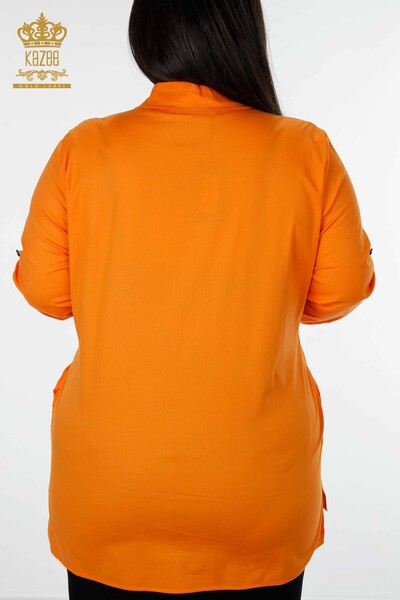 Toptan Kadın Gömlek Desenli Yanları Yırtmaçlı Koton - 20080 | KAZEE - Thumbnail